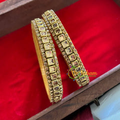 Kada Kundan Bangle-Square Golden-G3667
