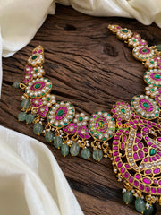 Precious Jadau Kundan Short Neckpiece-Pastel Green Beads -J1608