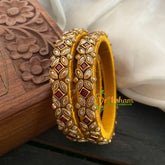 Kada Kundan Bangle-Flower Brown - G3673
