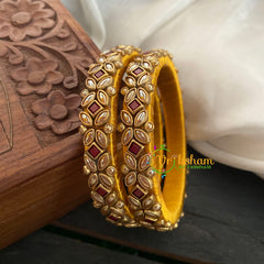 Kada Kundan Bangle-Flower Brown - G3673