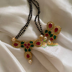 AD Stone Mangalsutra Style Pendant Chain -Red Green -G3585