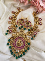 Antique Temple Lakshmi coin style Neckpiece-Green Beads -G2826