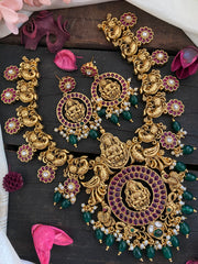 Antique Temple Lakshmi coin style Neckpiece-Green Beads -G2826