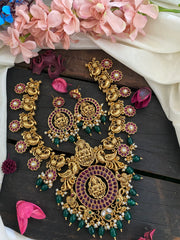 Antique Temple Lakshmi coin style Neckpiece-Green Beads -G2826