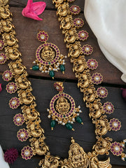 Antique Temple Haram -Lakshmi Haram-Green Beads -G2825