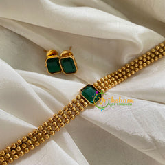 Gold Bead Choker with Pendant-Green-Square-G3587