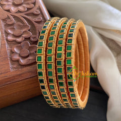 Single Line Dark Green Kundan Bangle-Opaque-G3603