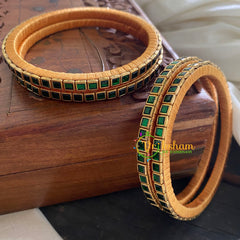 Single Line Dark Green Kundan Bangle-Opaque-G3603