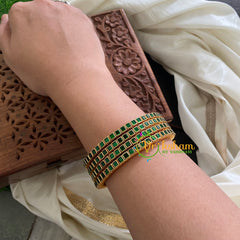 Single Line Dark Green Kundan Bangle-Opaque-G3603