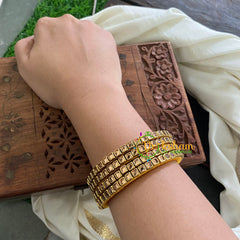 Single Line Sandal Gold Kundan Bangle-Glossy-G3602