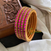 Single Line Magenta Pink Kundan Bangle-Glossy-G3601