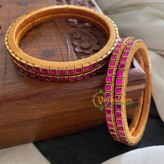 Single Line Magenta Pink Kundan Bangle-Glossy-G3601