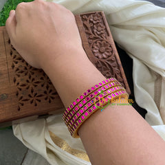 Single Line Magenta Pink Kundan Bangle-Glossy-G3601