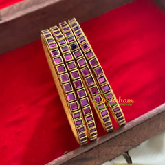 Single Line Purple Kundan Bangle-Glossy-G3605
