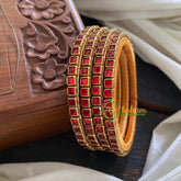 Single Line Dark Red Kundan Bangle-Glossy-Silk Thread Bangles-G3598