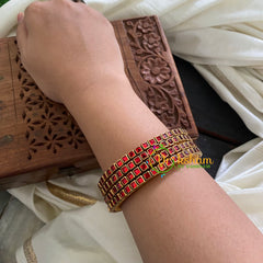 Single Line Dark Red Kundan Bangle-Glossy-Silk Thread Bangles-G3598