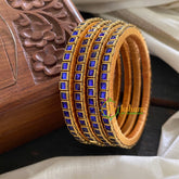 Single Line Blue Kundan Bangle-Glossy-Silk Thread Bangles-G3597