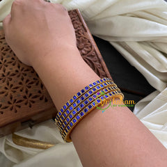 Single Line Blue Kundan Bangle-Glossy-Silk Thread Bangles-G3597