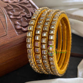 Single Line White Kundan Bangle-Glossy-Silk Thread Bangles-G3596