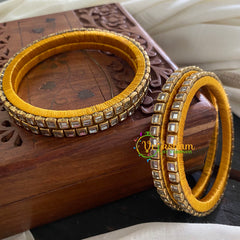 Single Line White Kundan Bangle-Glossy-Silk Thread Bangles-G3596