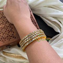 Single Line White Kundan Bangle-Glossy-Silk Thread Bangles-G3596