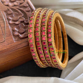 Single Line Red Kundan Bangle-Glossy-Silk Thread Bangles-G3595