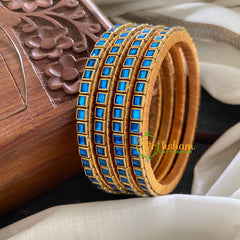 Single Line Light Blue Kundan Bangle-Glossy-G3600