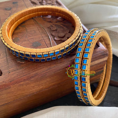 Single Line Light Blue Kundan Bangle-Glossy-G3600