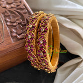 Kada Kundan Bangle-Flower Purple with White Stone-G3674