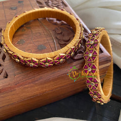 Kada Kundan Bangle-Flower Purple with White Stone-G3674