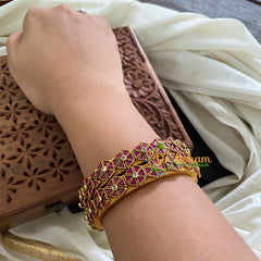 Kada Kundan Bangle-Flower Purple with White Stone-G3674
