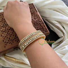 Kada Kundan Bangle-Square-WHITE-Pearl-G3676
