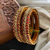 Kada Kundan Bangle-Leaves-Red-G3677