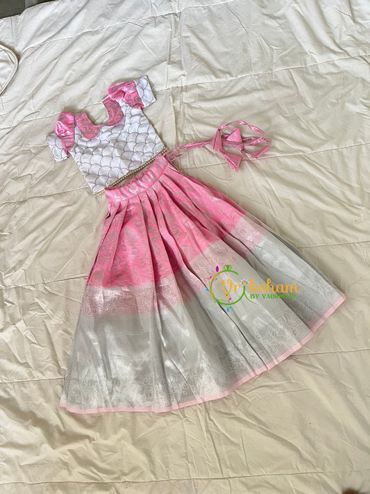 White with Baby Pink Indian Traditional Girls Lehenga-VS1796