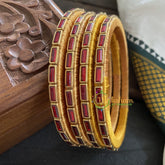 Single Line Kundan Bangle-Glossy- Maroon Red-G3607