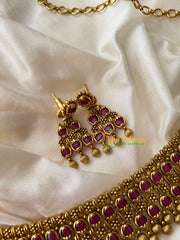 Premium Gold Look Alike Red Ad Stone Short Neckpiece -G8861