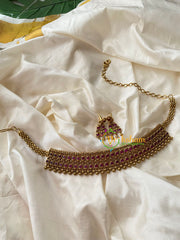 Premium Gold Look Alike Red Ad Stone Short Neckpiece -G8861