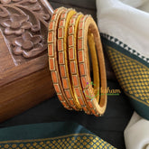 Single Line Kundan Bangle-Lines-Orange-Opaque-G3678