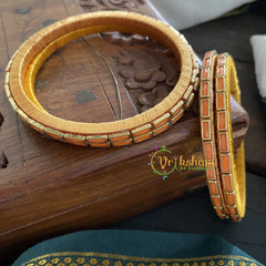 Single Line Kundan Bangle-Lines-Orange-Opaque-G3678