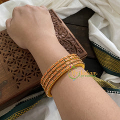 Single Line Kundan Bangle-Lines-Orange-Opaque-G3678