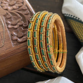 Single Line Kundan Bangle-Lines-Green-Opaque-G3680