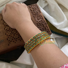 Single Line Kundan Bangle-Lines-Green-Opaque-G3680