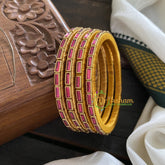 Single Line Kundan Bangle-Lines-Pink red-Opaque-G3681