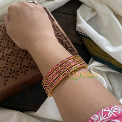 Single Line Kundan Bangle-Lines-Pink red-Opaque-G3681