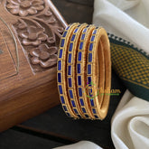 Single Line Kundan Bangle-Lines-Blue-Opaque-G3682