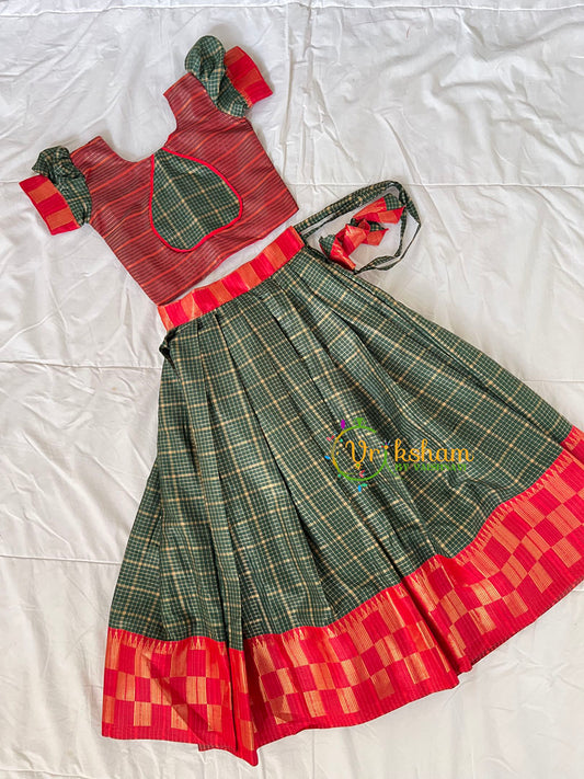 Dark Green with Red Indian Traditional Girls Lehenga-VS1807