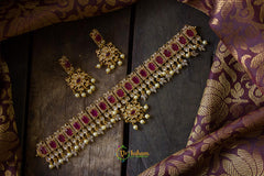 High neck choker in AD - Red white-G695