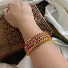 Single Line Kundan Bangle-Lines-Maroon red-Opaque-G3683