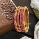 Single Line Kundan Bangle-Line-Pink-Glossy-G3686