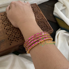 Single Line Kundan Bangle-Line-Pink-Glossy-G3686